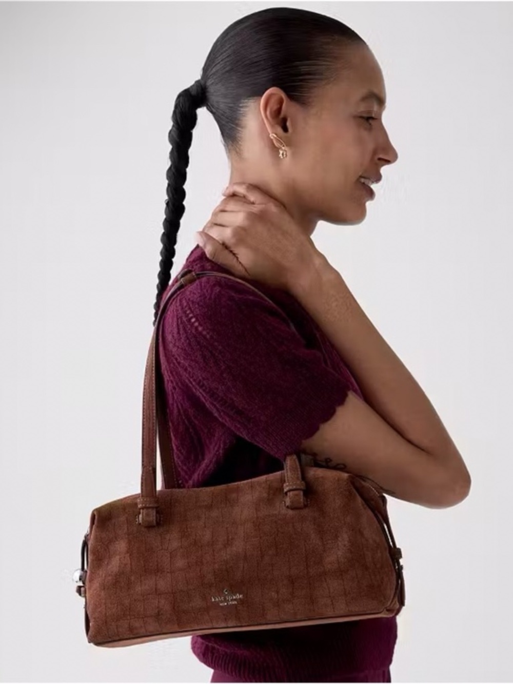 Kate Spade Billie Suede Croc Shoulder Bag Chocolate Truffle - Picture 6 of 6